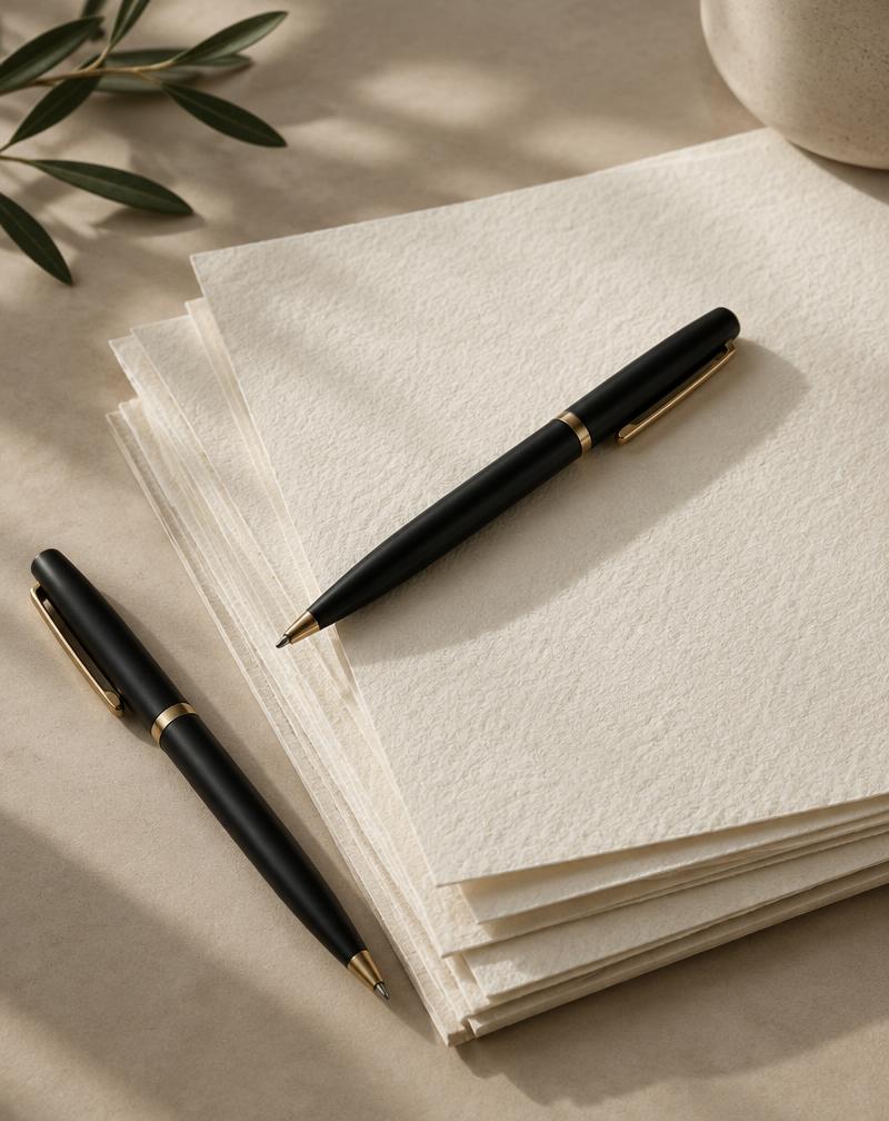 Papel de textura natural junto a bolígrafos